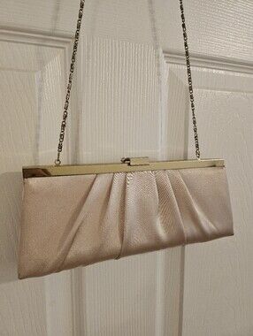 Jacqueline Ferrar Satin Pleated Clutch in Champagne Gold